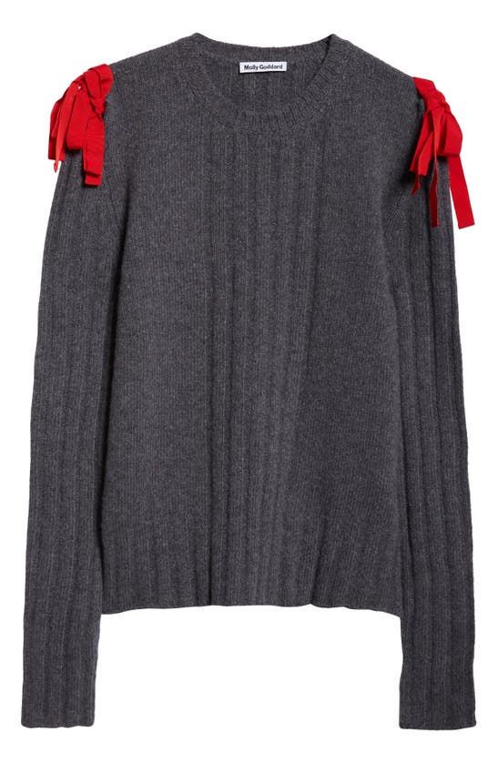 Shop Molly Goddard Ozzy Bow Shoulder Wool Sweater In Grey