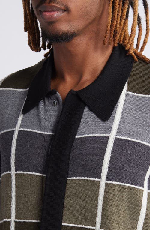 Shop Officine Generale Officine Générale Brennan Check Collared Wool Cardigan In Black/grey/olive