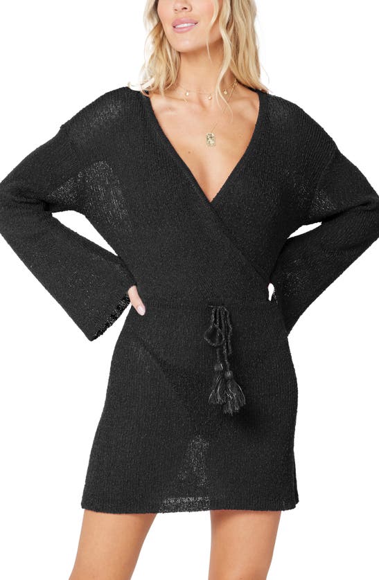 L*space Topanga Long Sleeve Cover-up Sweater Dress In Black