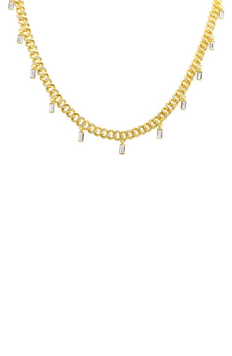 Baguette Crystal Charm Pavé Curb Chain Necklace