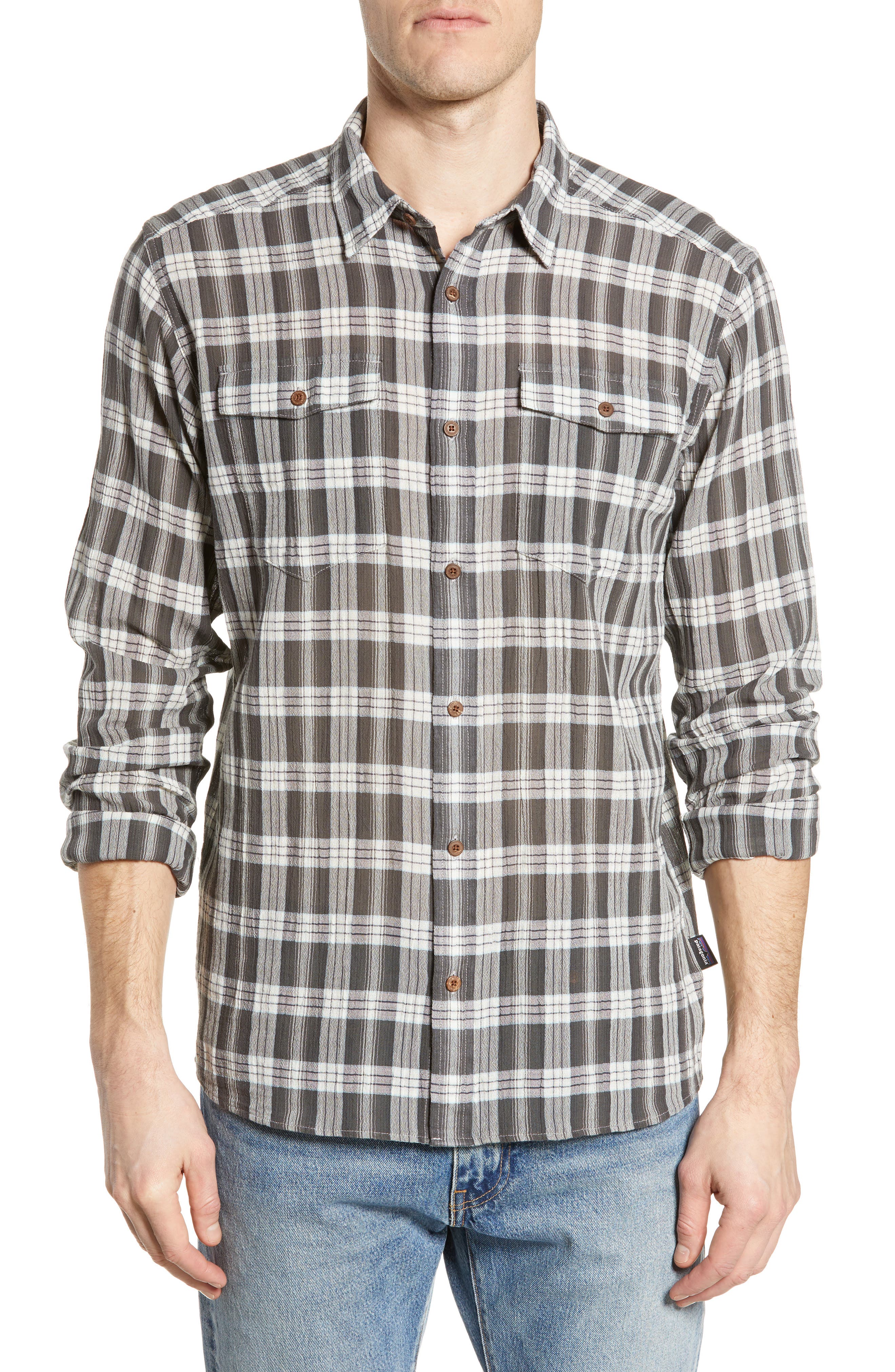 Patagonia Steersman Regular Fit Organic Cotton Sport Shirt, Grey