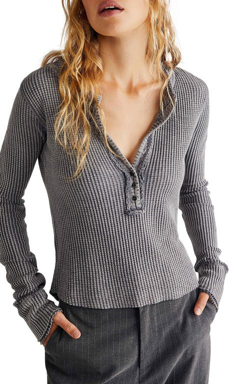 Colt Long Sleeve Waffle Knit Henley in Charcoal