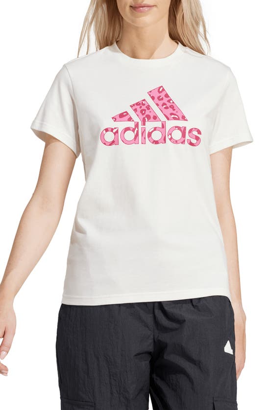 Shop Adidas Originals Adidas Leopard Print Logo T-shirt In Off White