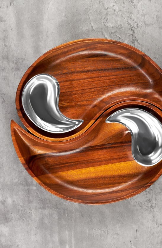 Nambe Yin Yang Chip And Dip Set, 4 Pieces In Brown