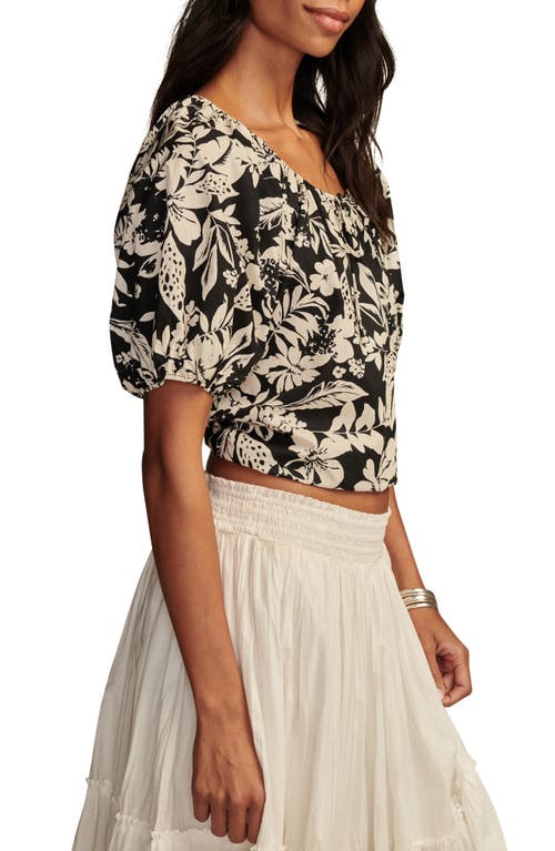 Shop Lucky Brand Gathered Poplin Top In Black Multi