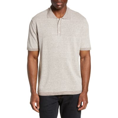 Bugatchi Stripe Cotton & Linen Polo Sweater, Brown