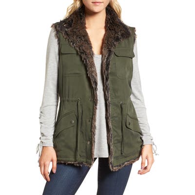 Cupcakes And Cashmere Ashling Faux Fur Lined Utility Vest, Green