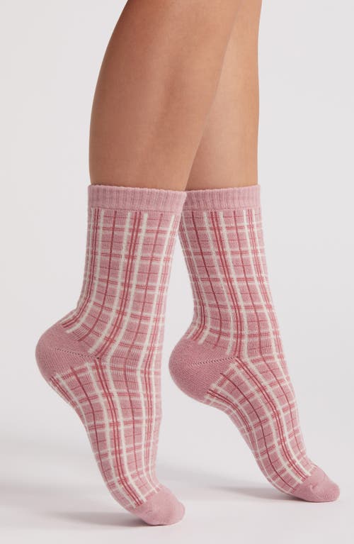 Casa Clara Plaid Crew Socks In Rose Plaid