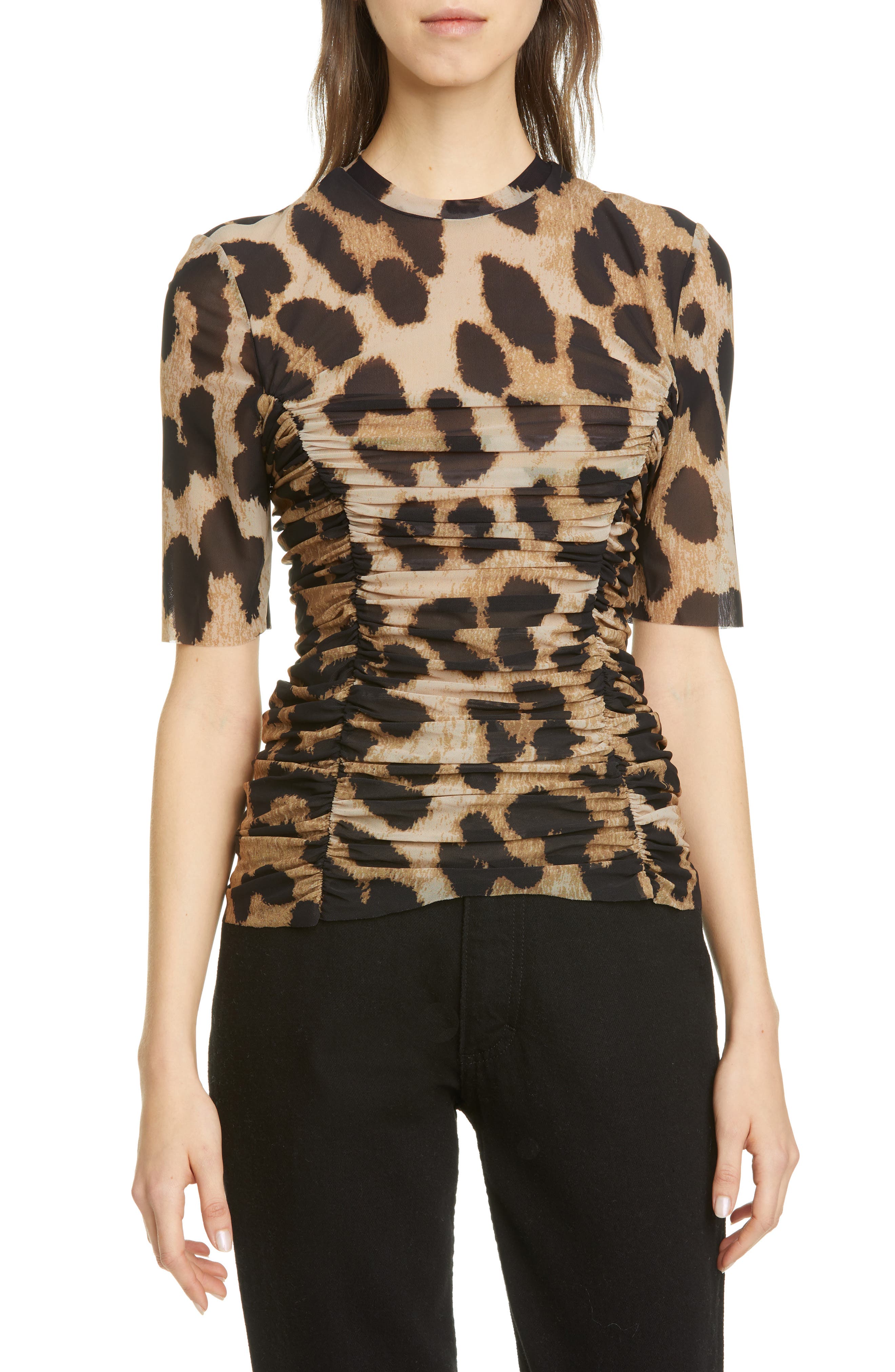 ganni leopard mesh