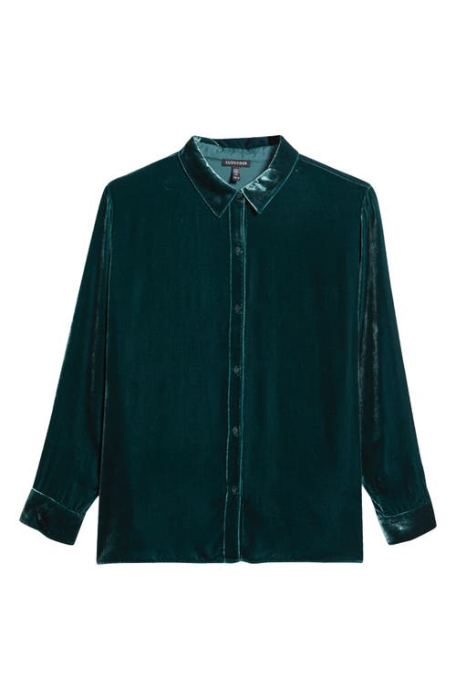 Shop Eileen Fisher Easy Relaxed Fit Velvet Button-up Shirt In Pine