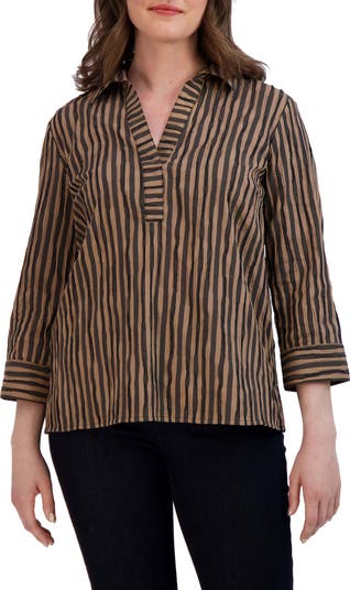 Foxcroft Tammy Geo Circles 3/4 Sleeve Popover Shirt
