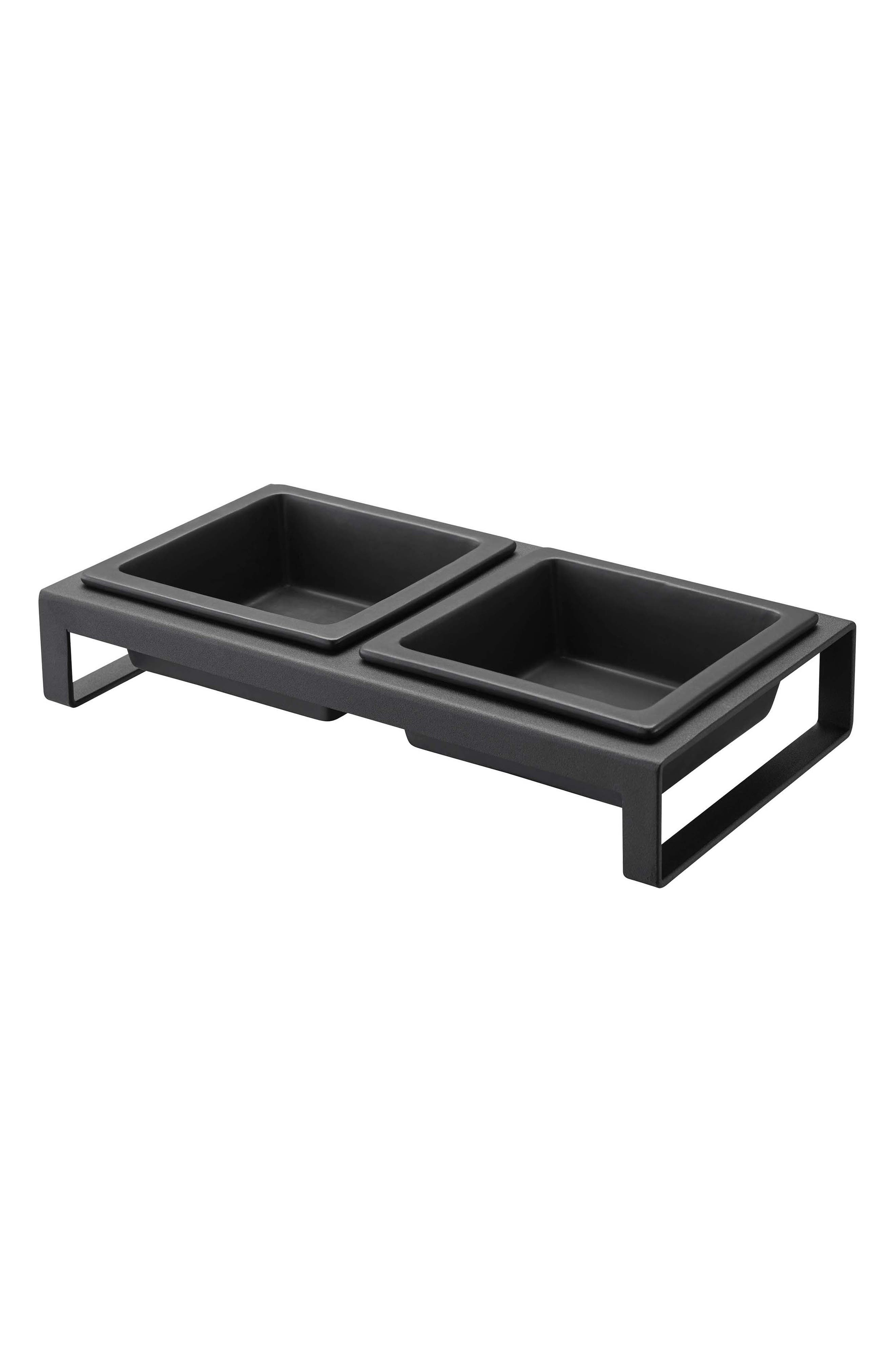 Yamazaki Short Elevated Double Bowl Pet Diner in Black 
