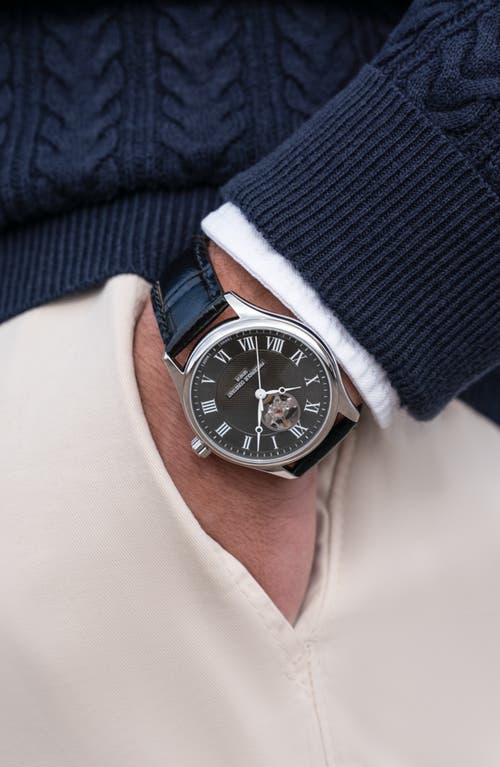 Shop Frederique Constant Classics Heartbeat Automatic Leather Strap Watch, 40mm In Silverone