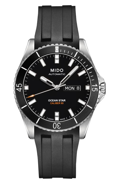 Shop Mido Ocean Star 200 Automatic Rubber Strap Watch, 42.5mm In Silver/black