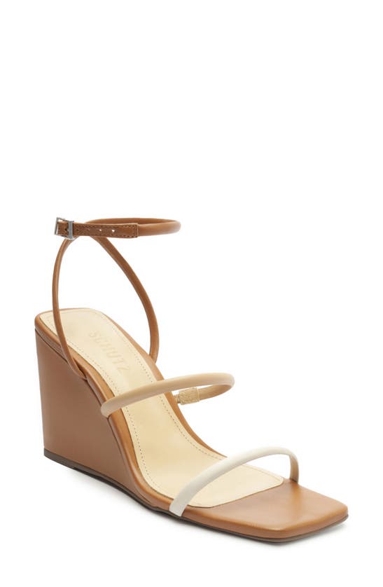 Schutz Nylla Ankle Strap Wedge Sandal In Brown
