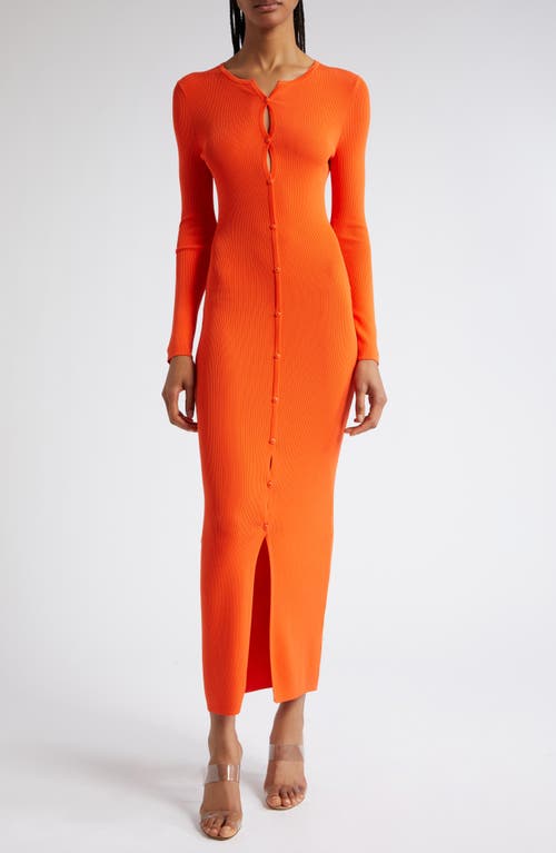 Ambra Long Sleeve Rib Sweater Dress in Orange