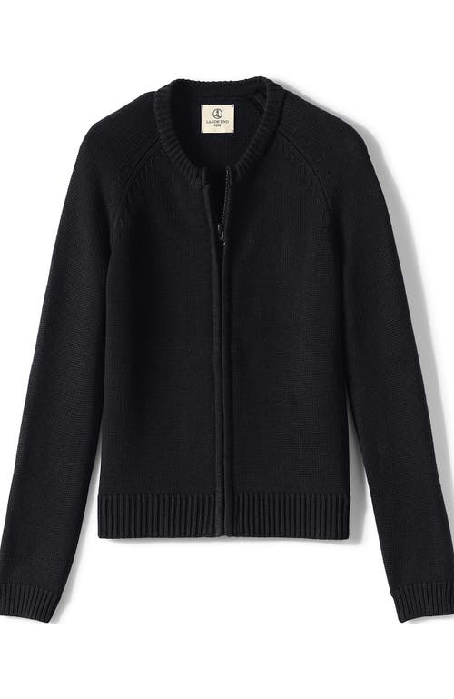 Shop Lands' End School Uniform Girls Cotton Modal Zip-front Cardigan Sweater In Black