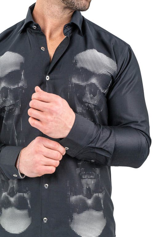 Maceoo Fibonacci Skull Mirror Contemporary Fit Button-up Shirt In Black