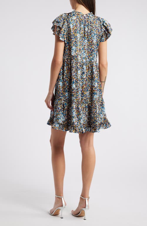 Shop Chelsea28 Printed Puff Sleeve Tiered Satin Minidress In Navy Print