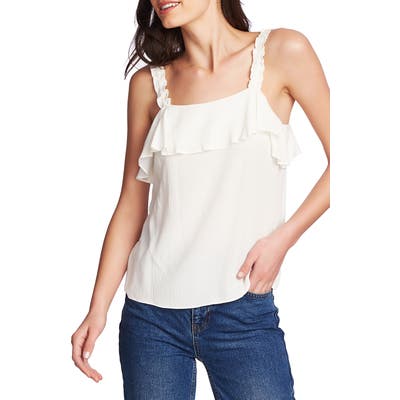 1.state Ruched Strap Flounce Edge Camisole, White