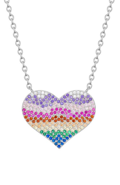 Lily Nily Kids' Rainbow Cubic Zirconia Heart Pendant Necklace in Multi Silver at Nordstrom