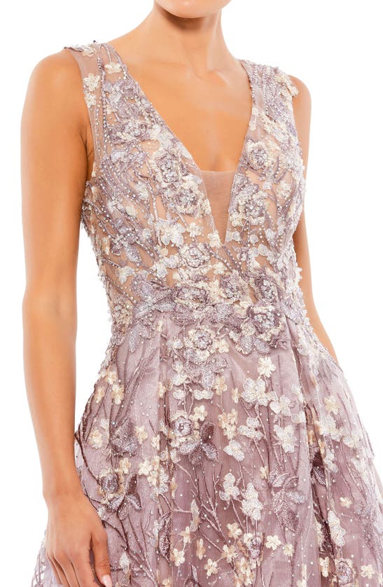Shop Mac Duggal Illusion Embroidered Sequin Sleeveless Gown In Lilac