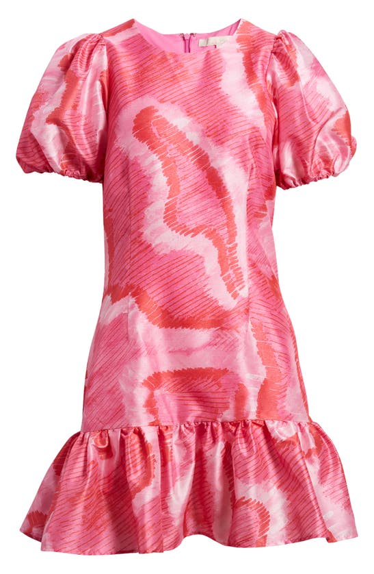 Shop Hutch Puff Sleeve Dress In Hot Pink Sketched Squiggle