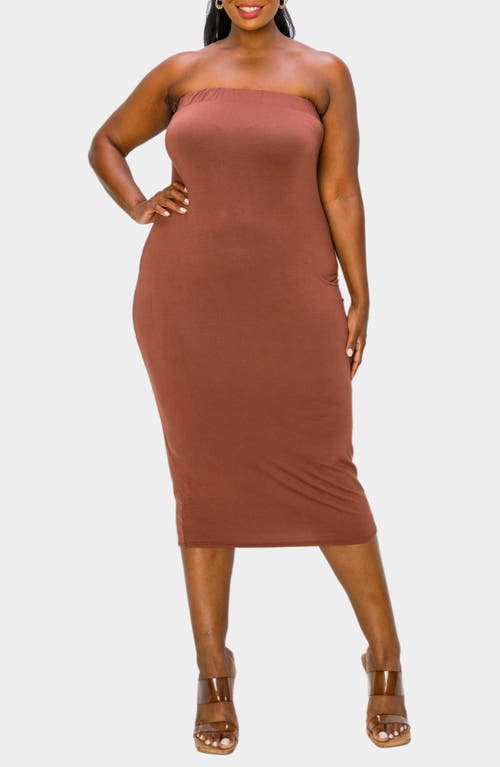 Shop L I V D Willow Strapless Jersey Dress In Toffee