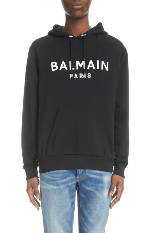 Shop Balmain Logo Graphic Hoodie In Eab - Black/white