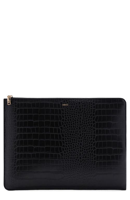 Shop Mango Croc Embossed Faux Leather Laptop Case In Black