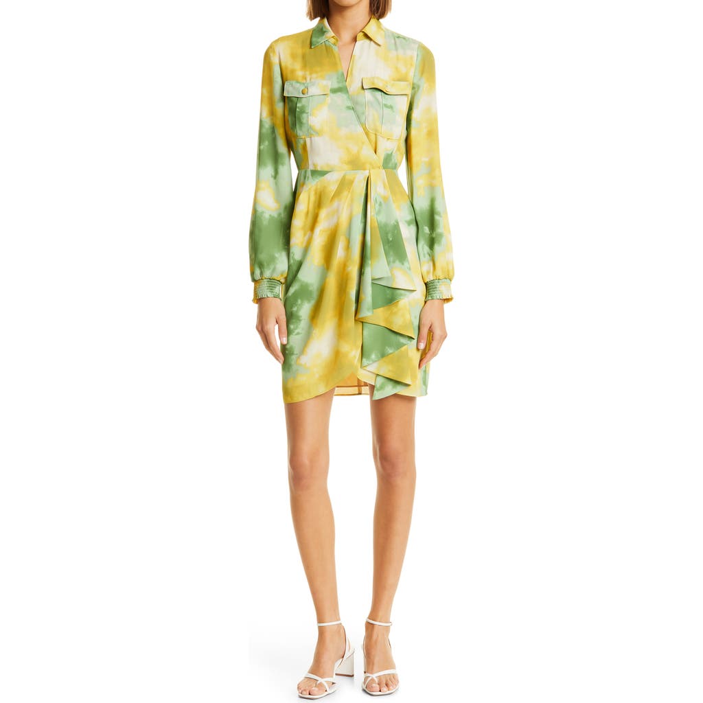 Toccin Tie Dye Wrap Front Long Sleeve Shirtdress In Leaf Tie Dye