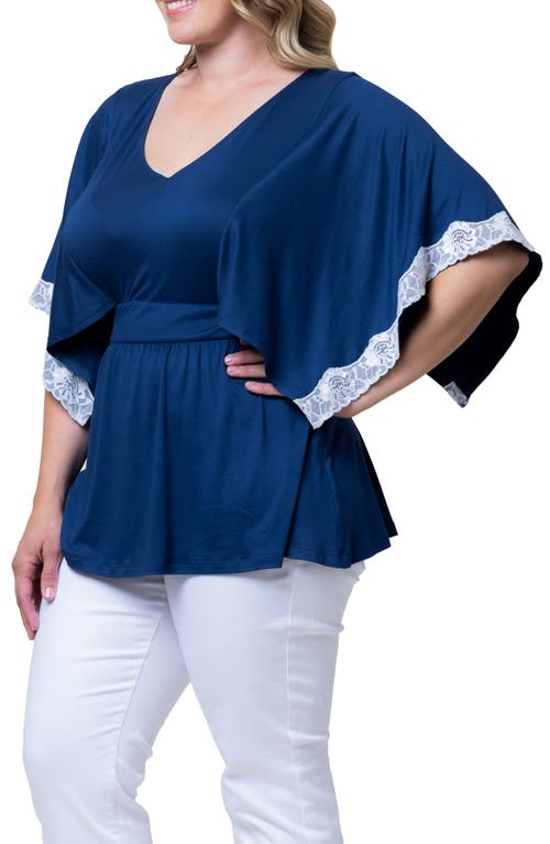 Shop Kiyonna Sarah Lace Trim Top In Marine Navy