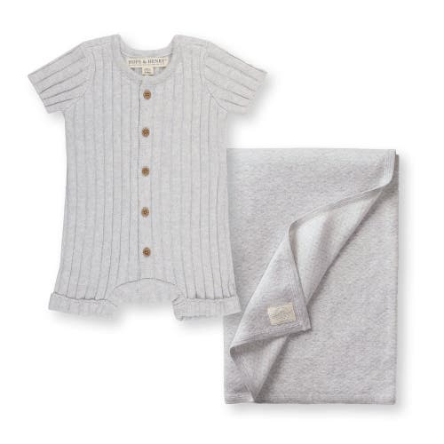 Hope & Henry Kids'  Baby Shortie Romper & Jacquard Blanket Gift Set In Light Gray Heather