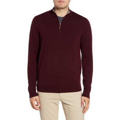 Nordstrom Shop Quarter Zip Wool Pullover, Burgundy