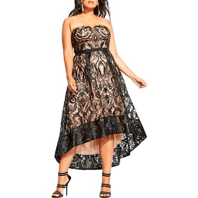 Plus Size City Chic Embroidered Attraction High/low Cocktail Dress, Black