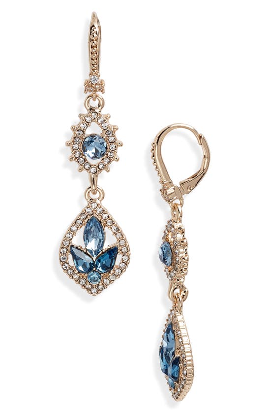Marchesa Gold-tone Pave & Color Crystal Double Drop Earrings In Green