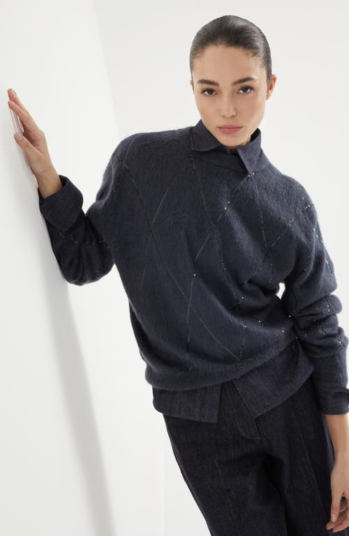 Shop Brunello Cucinelli Sweater With Dazzling Argyle Embroidery In Night