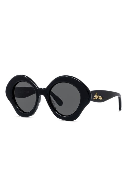 Shop Loewe Curvy 49mm Small Geometric Sunglasses In Shiny Black/smoke