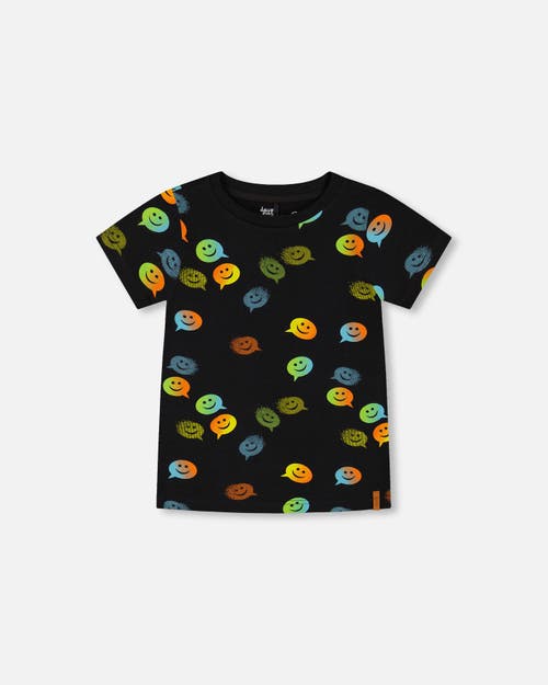 Deux Par Deux Boy's Organic Cotton T-Shirt With Allover Print Black at Nordstrom