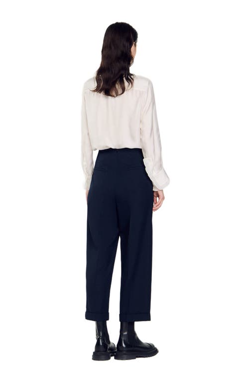 Sandro Womens Wide-leg High-rise Wool-blend Suit Trousers Bleus In Navy Blue