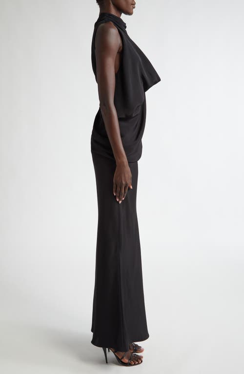 Shop Brandon Maxwell The Frida Cowled Mock Neck Silk Dress In Black