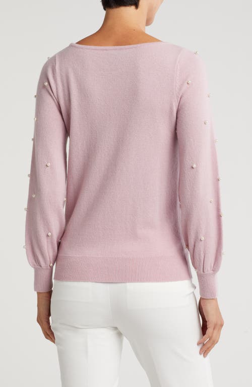 Sofia Cashmere Boat Neck Pearl Sleeve Cashmere Sweater In Light Pink