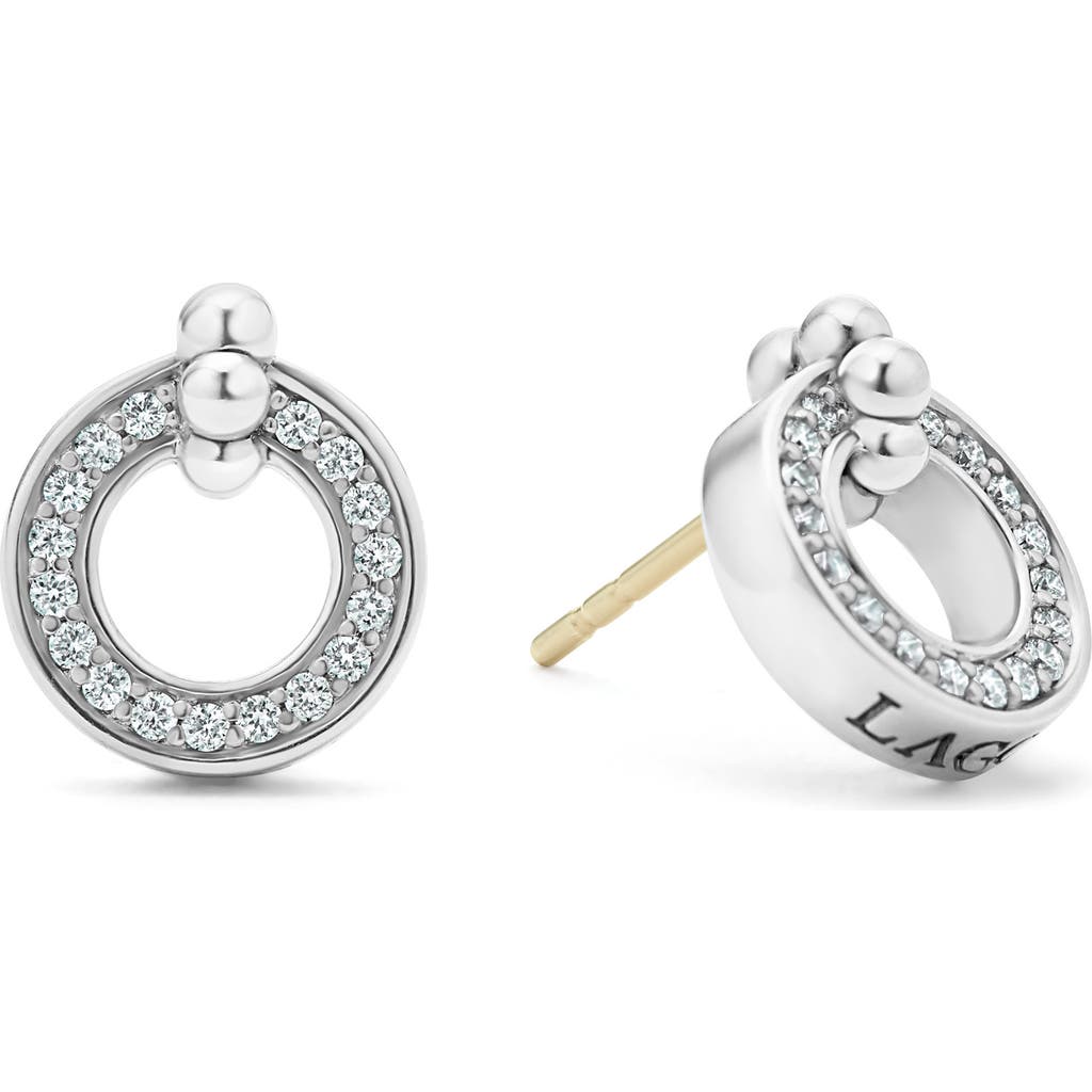 Lagos Sterling Silver Caviar Spark Diamond Circle Stud Earrings In Diamond/silver