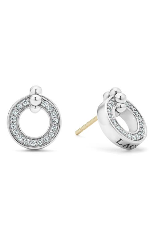 Shop Lagos Caviar Spark Diamond Open Circle Stud Earrings In Diamond/silver