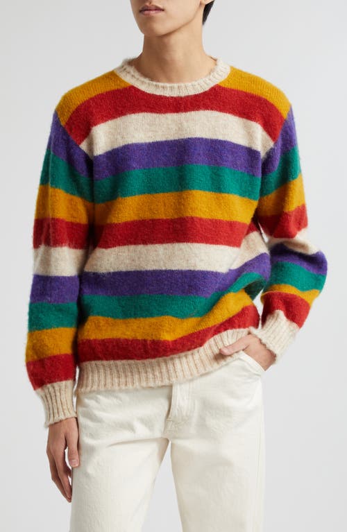 Drake's Stripe Brushed Wool Crewneck Sweater Ivory Multi at Nordstrom,