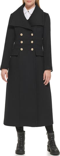 Karl Lagerfeld Paris Women's Double Breasted Military Coat - Black - Size S