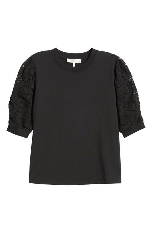 Shop Frame Frankie Lace Sleeve Organic Cotton Top In Black