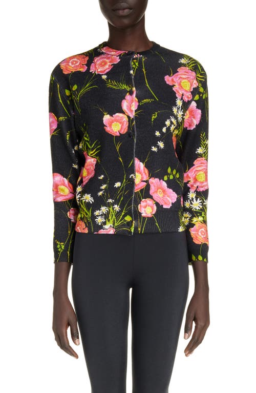 Balenciaga Floral Crop Wool Rib Cardigan Black/Red at Nordstrom,