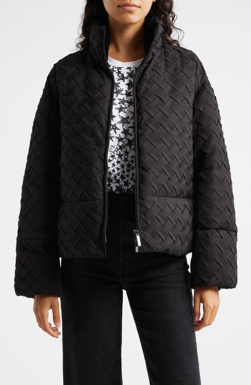 Emporio Armani Basket-weave High-neck Jacket In Solid Black