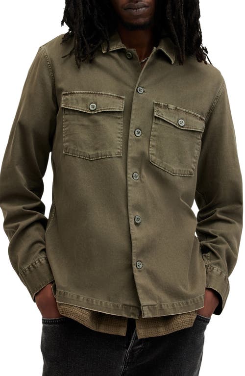 Shop Allsaints Spotter Cotton Denim Button-up Shirt Jacket In Cargo Green